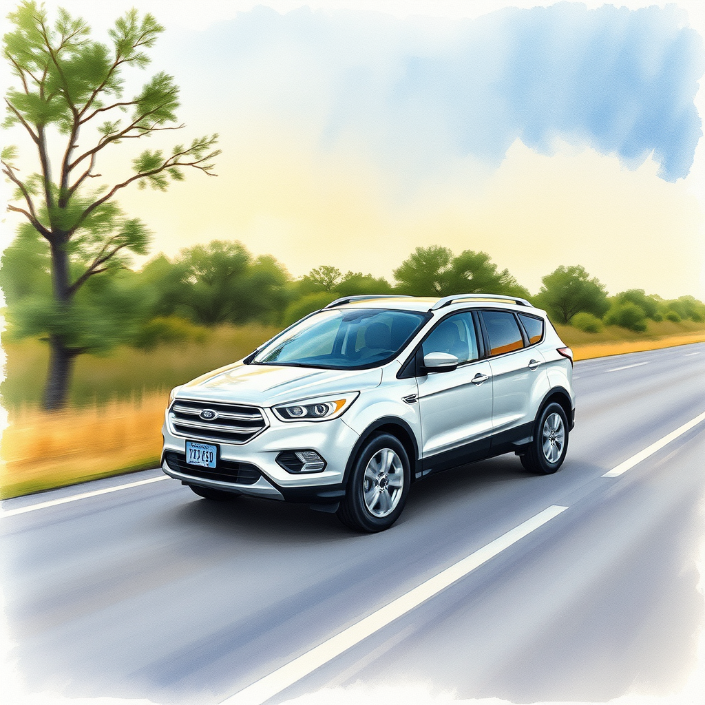 New Ford Escape driving on highway near Hondo, TX