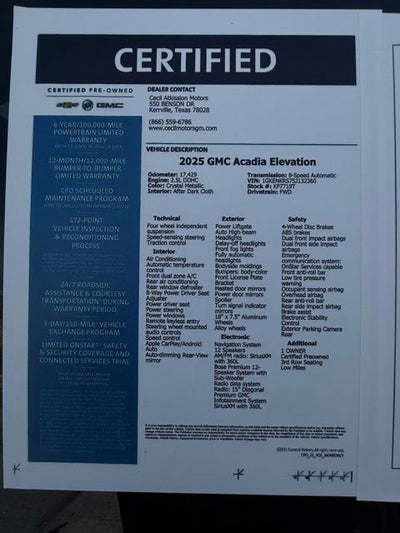 2025 GMC Acadia Elevation